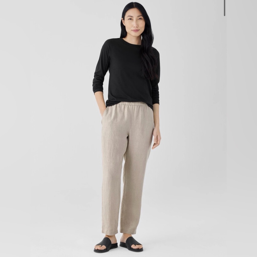 👖 Eileen Fisher Organic Linen Tapered Pant‎ Elastic Waist Sz M 👖
